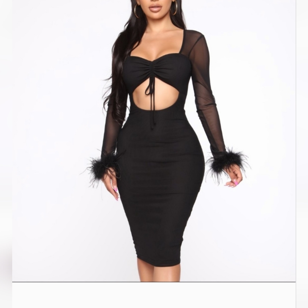 Fashion Nova bodycon black Feather sexy dress